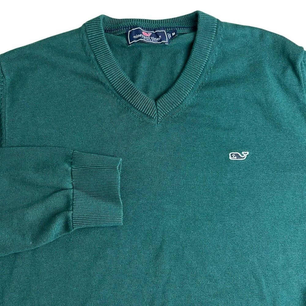Vineyard Vines Mens Medium Green Heritage Cotton V Neck Sweater